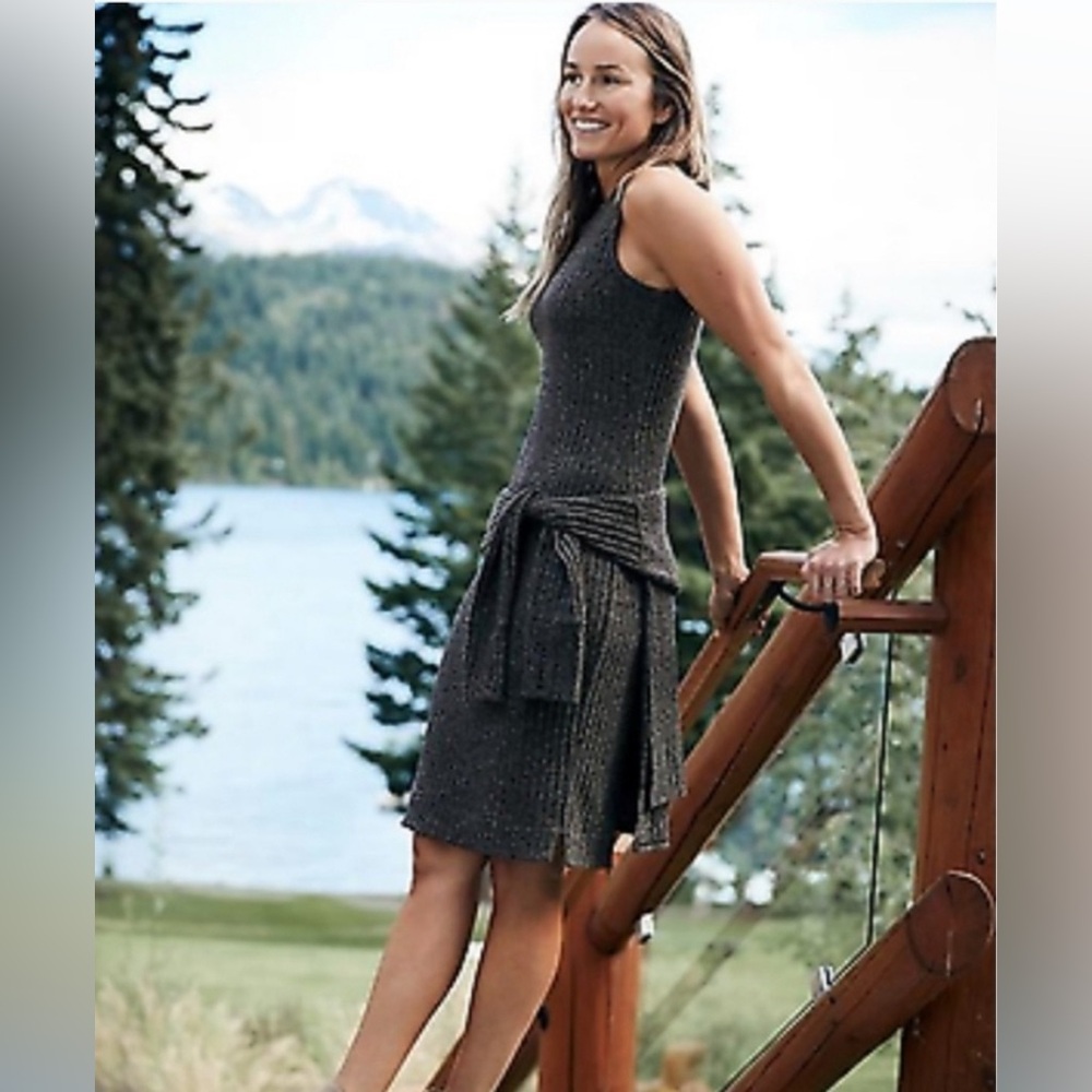 Athleta Rendevous Sleeveless Gary Heathered Knit Ribbed Midi Sheath Dress Size S